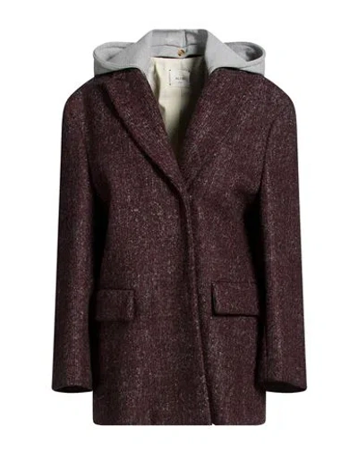 Alysi Crème Woman Coat Garnet Size 10 Wool, Polyamide, Cotton, Viscose In Red