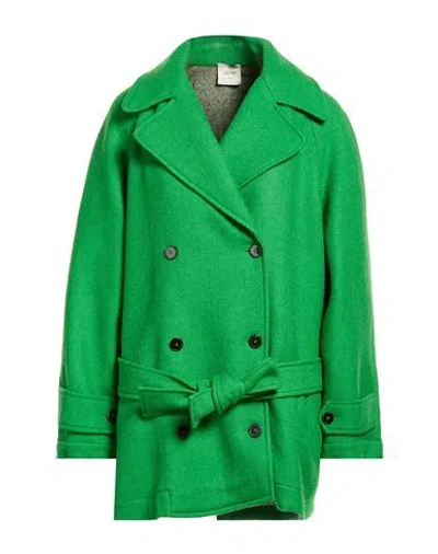 Alysi Crème Woman Coat Green Size 2 Virgin Wool, Polyamide