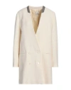 Alysi Crème Woman Coat Ivory Size 8 Virgin Wool, Cotton, Linen