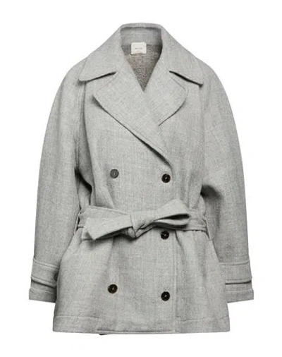 Alysi Crème Woman Coat Light Grey Size 4 Virgin Wool, Polyamide