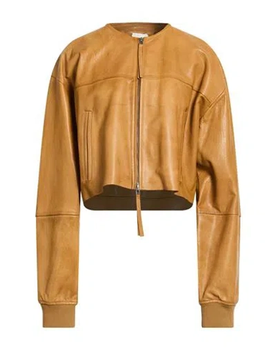 Alysi Crème Woman Jacket Camel Size 6 Leather In Brown