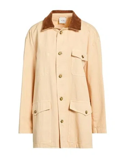 Alysi Crème Woman Jacket Sand Size S Cotton, Leather In Neutral