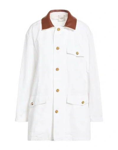 Alysi Crème Woman Jacket White Size M Cotton, Leather