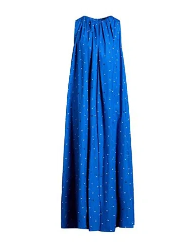 Alysi Crème Woman Maxi Dress Bright Blue Size 4 Cotton
