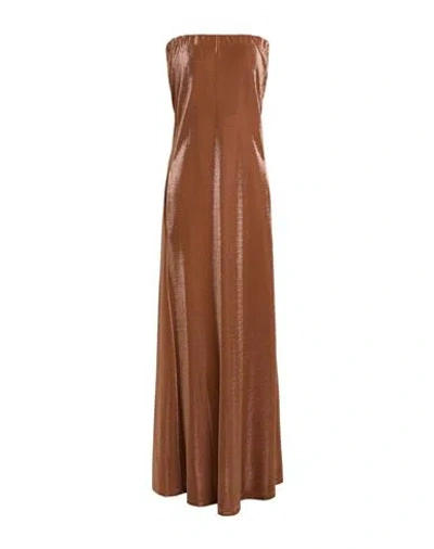 Alysi Crème Woman Maxi Dress Camel Size 6 Cotton, Polyamide In Brown