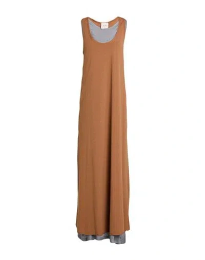 Alysi Crème Woman Maxi Dress Camel Size 6 Cotton, Polyamide, Elastane In Brown