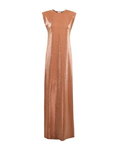 Alysi Crème Woman Maxi Dress Camel Size 6 Cotton, Polyester In Brown