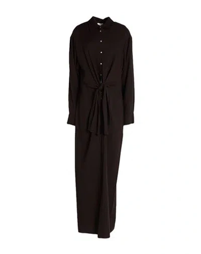 Alysi Crème Woman Maxi Dress Dark Brown Size 10 Viscose, Cotton In Black