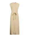 Alysi Beige Solid Round Neck Maxi Dress In Brown