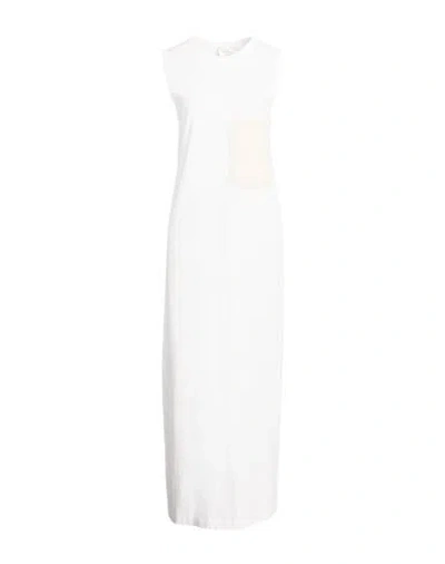 Alysi Crème Woman Maxi Dress White Size L Cotton, Polyester