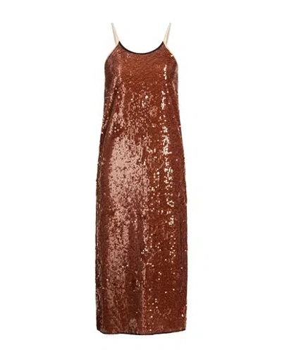 Alysi Crème Woman Midi Dress Chocolate Brown Size 8 Polyester