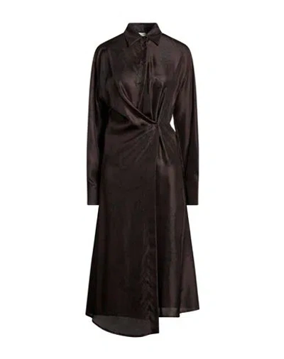 Alysi Crème Woman Midi Dress Dark Brown Size 10 Silk In Multi