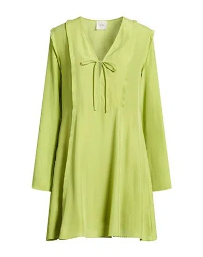 Alysi Crème Woman Mini Dress Lime Green Size 4 Silk