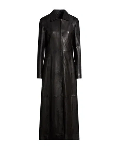 Alysi Crème Woman Overcoat & Trench Coat Black Size 10 Leather In Animal Print