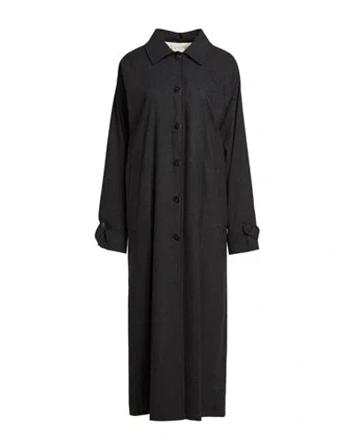 Alysi Crème Woman Overcoat & Trench Coat Charcoal Size 6 Viscose, Polyester, Wool, Elastane In Gray