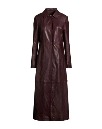Alysi Crème Woman Overcoat & Trench Coat Plum Size 4 Leather In Multi