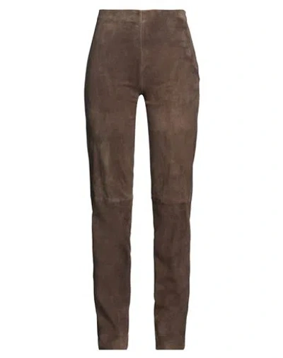 Alysi Crème Woman Pants Dark Brown Size 8 Goat Skin