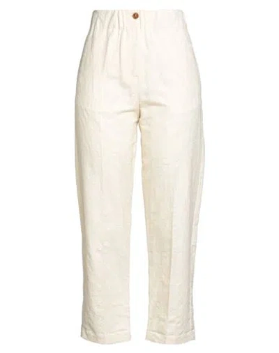 Alysi Crème Woman Pants Ivory Size 8 Cotton, Linen In Neutral