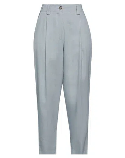 Alysi Crème Woman Pants Light Blue Size 8 Linen, Viscose, Elastane In Gray