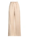 Alysi Crème Woman Pants Light Brown Size 10 Lyocell, Linen In Brown