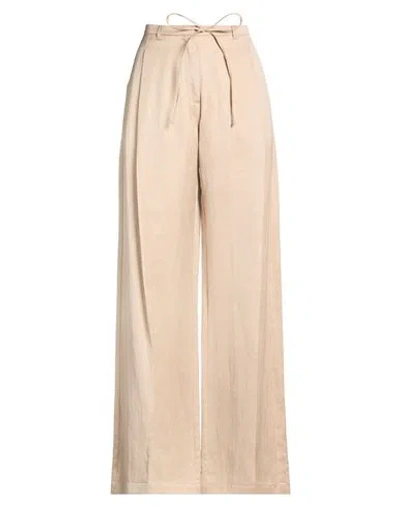 Alysi Crème Woman Pants Light Brown Size 10 Lyocell, Linen