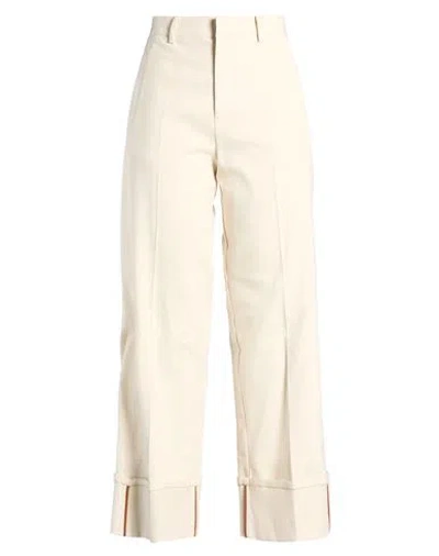 Alysi Crème Woman Pants Off White Size 6 Cotton, Elastane In Neutral