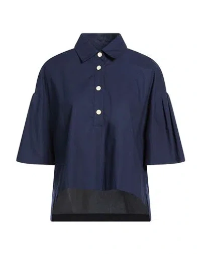 Alysi Crème Woman Shirt Navy Size 10 Cotton In Blue