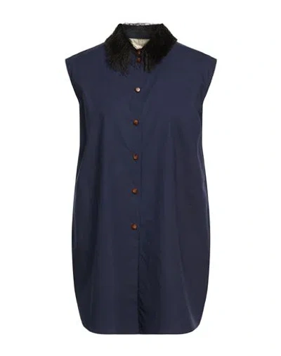 Alysi Crème Woman Shirt Navy Size 4 Cotton In Blue