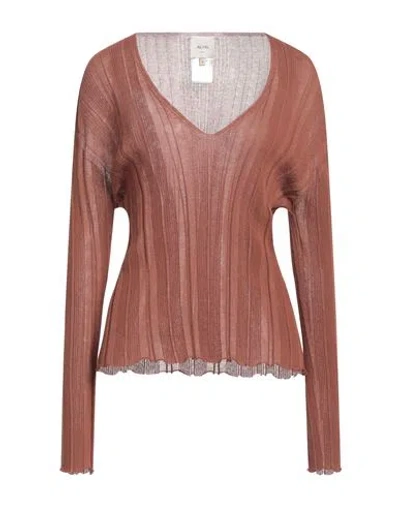 Alysi Crème Woman Sweater Chocolate Brown Size L Cotton, Polyamide