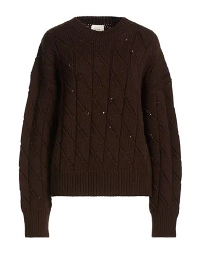 Alysi Crème Woman Sweater Chocolate Brown Size M Wool