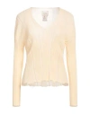 Alysi Crème Woman Sweater Cream Size L Cotton, Polyamide In White