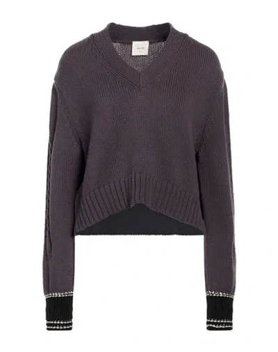 Alysi Crème Woman Sweater Dark Purple Size M Cotton, Merino Wool In Gray