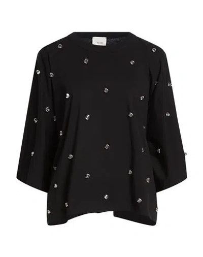 Alysi Crème Woman T-shirt Black Size M Cotton In Animal Print