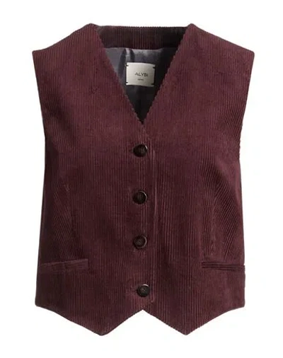 Alysi Crème Woman Tailored Vest Burgundy Size 6 Cotton