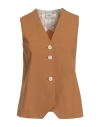ALYSI ALYSI CRÈME WOMAN TAILORED VEST CAMEL SIZE 2 VIRGIN WOOL, ELASTANE