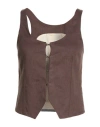 Alysi Crème Woman Tailored Vest Dark Brown Size 4 Linen, Viscose, Elastane In Brown