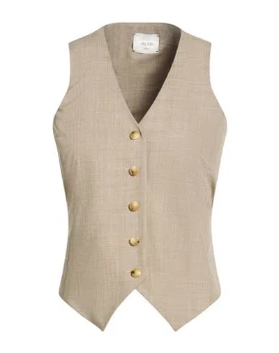 Alysi Crème Woman Tailored Vest Sage Green Size 6 Virgin Wool In Neutral