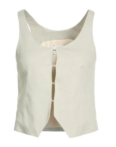 Alysi Crème Woman Tailored Vest Sage Green Size 8 Linen, Viscose, Elastane In Neutral