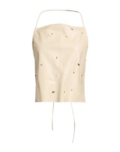 Alysi Crème Woman Top Beige Size 4 Leather In Brown