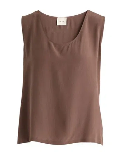 Alysi Crème Woman Top Brown Size 6 Silk