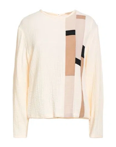 Alysi Crème Woman Top Cream Size 4 Cotton In White