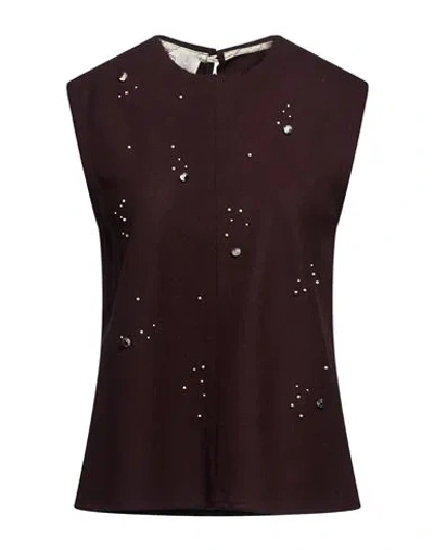 Alysi Crème Woman Top Plum Size 8 Viscose, Polyester, Wool, Elastane In Brown