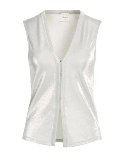 Alysi Crème Woman Top Silver Size 10 Cotton, Polyester