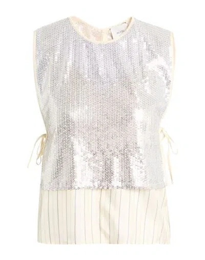 Alysi Crème Woman Top Silver Size 6 Polyester