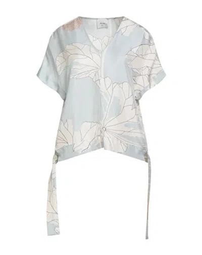 Alysi Crème Woman Top Sky Blue Size 4 Silk In White