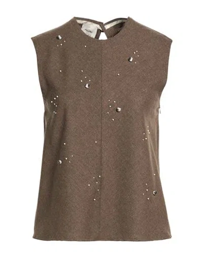 Alysi Crème Woman Top Taupe Size 6 Viscose, Polyester, Wool, Elastane In Brown