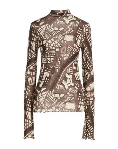 Alysi Crème Woman T-shirt Brown Size 4 Modal, Wool