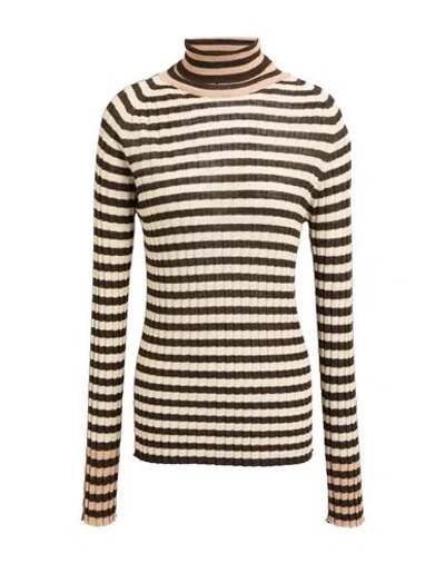 Alysi Crème Woman Turtleneck Dark Brown Size L Acrylic, Merino Wool, Viscose In Multi
