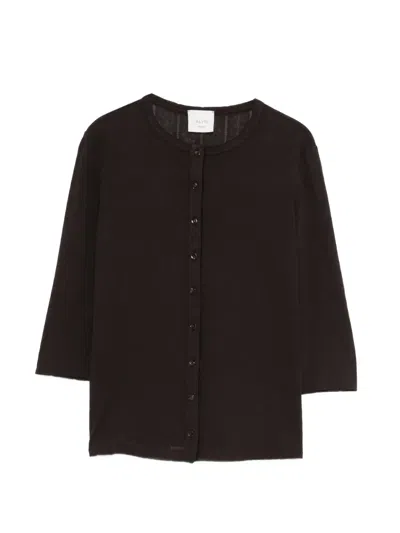 Alysi Crew-neck Cardigan In Brown