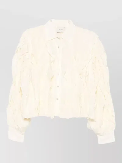 Alysi Crinkled Ruffled Cropped Shirt In Neutral